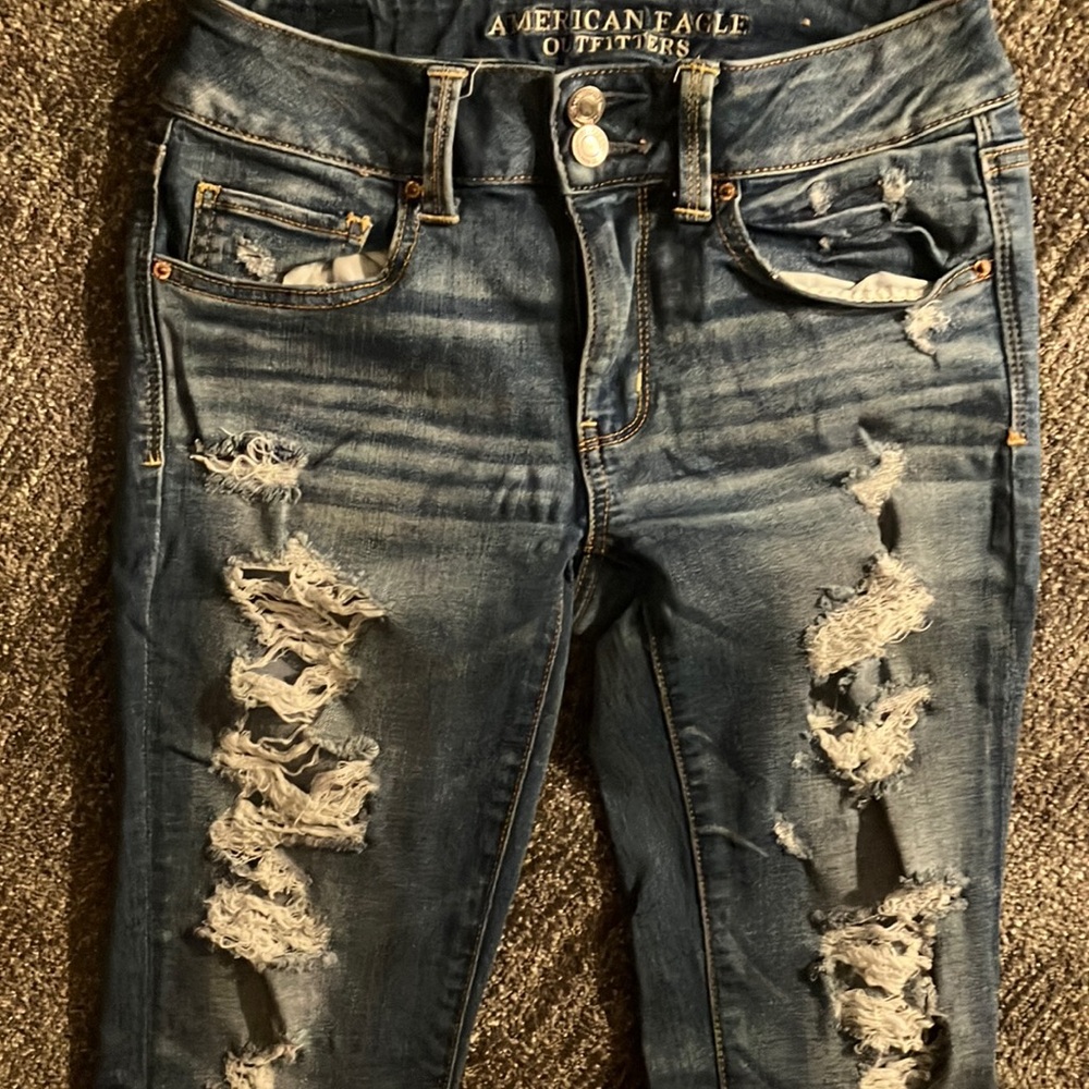 American Eagle Outfitters Blue Straight Leg Jeans Distressed